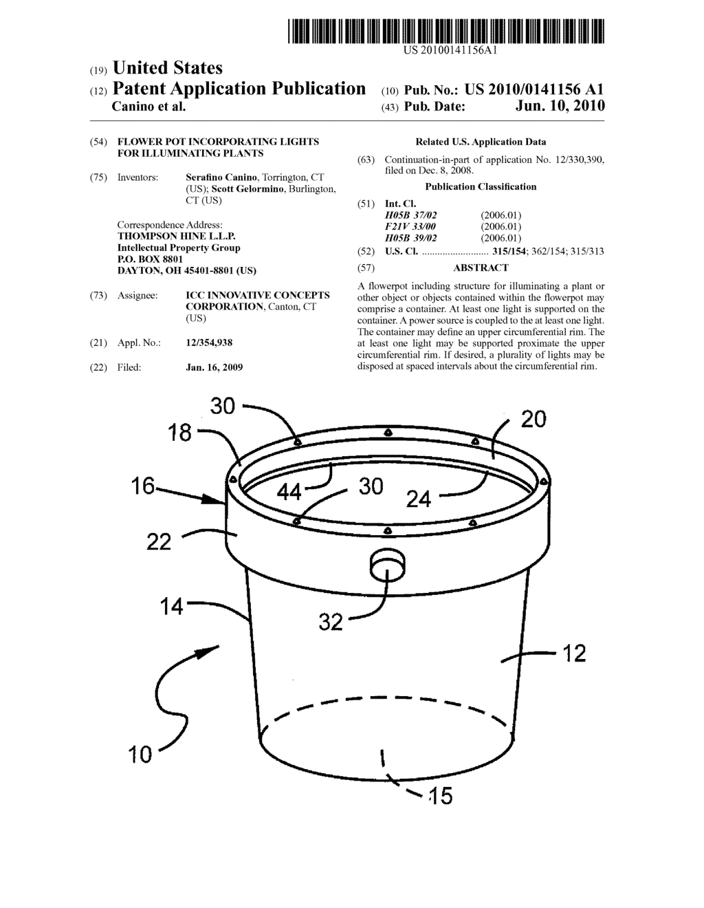 FLOWER POT INCORPORATING LIGHTS FOR ILLUMINATING PLANTS - diagram, schematic, and image 01