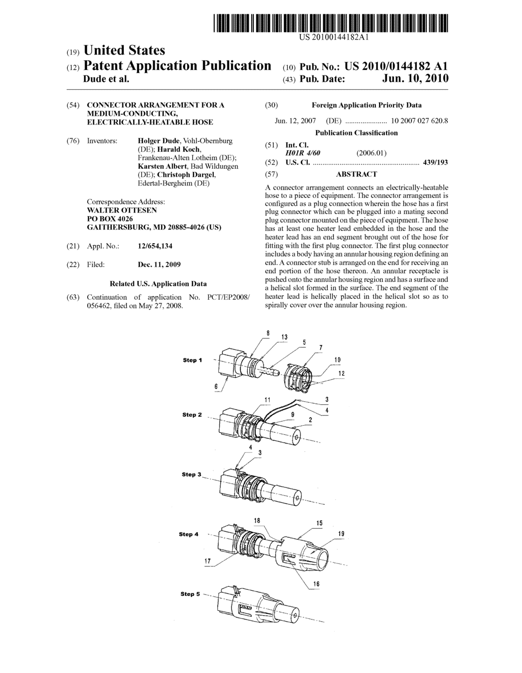 Connector arrangement for a medium-conducting, electrically-heatable hose - diagram, schematic, and image 01