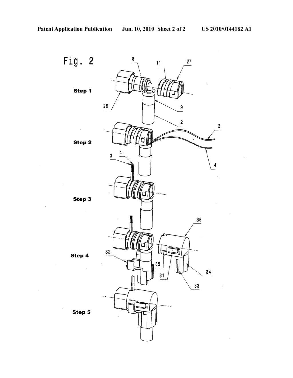 Connector arrangement for a medium-conducting, electrically-heatable hose - diagram, schematic, and image 03