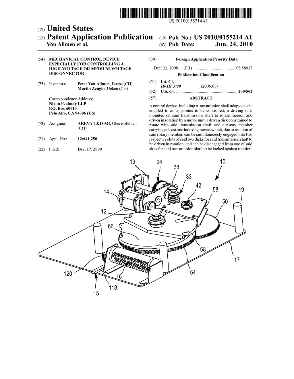 MECHANICAL CONTROL DEVICE ESPECIALLY FOR CONTROLLING A HIGH-VOLTAGE OR MEDIUM-VOLTAGE DISCONNECTOR - diagram, schematic, and image 01