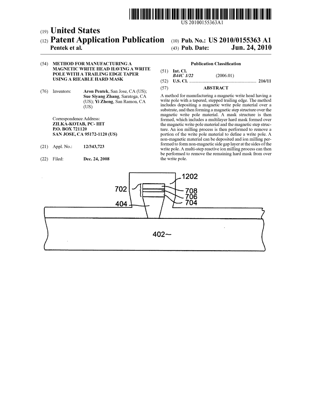 METHOD FOR MANUFACTURING A MAGNETIC WRITE HEAD HAVING A WRITE POLE WITH A TRAILING EDGE TAPER USING A RIEABLE HARD MASK - diagram, schematic, and image 01