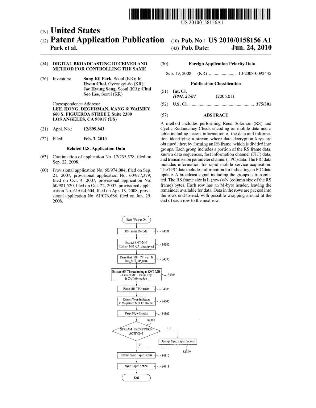 DIGITAL BROADCASTING RECEIVER AND METHOD FOR CONTROLLING THE SAME - diagram, schematic, and image 01