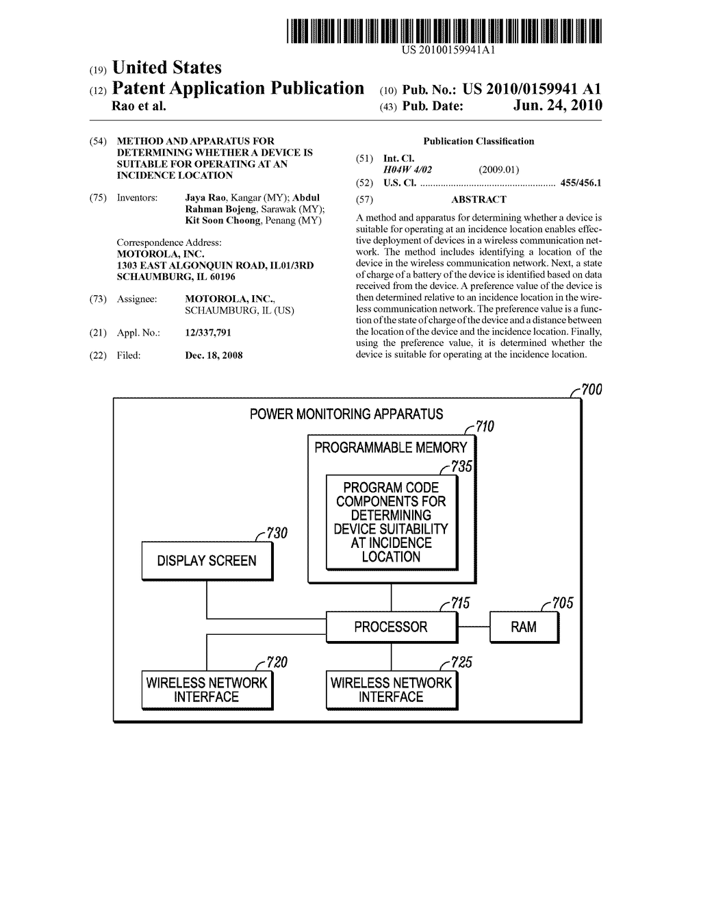 METHOD AND APPARATUS FOR DETERMINING WHETHER A DEVICE IS SUITABLE FOR OPERATING AT AN INCIDENCE LOCATION - diagram, schematic, and image 01