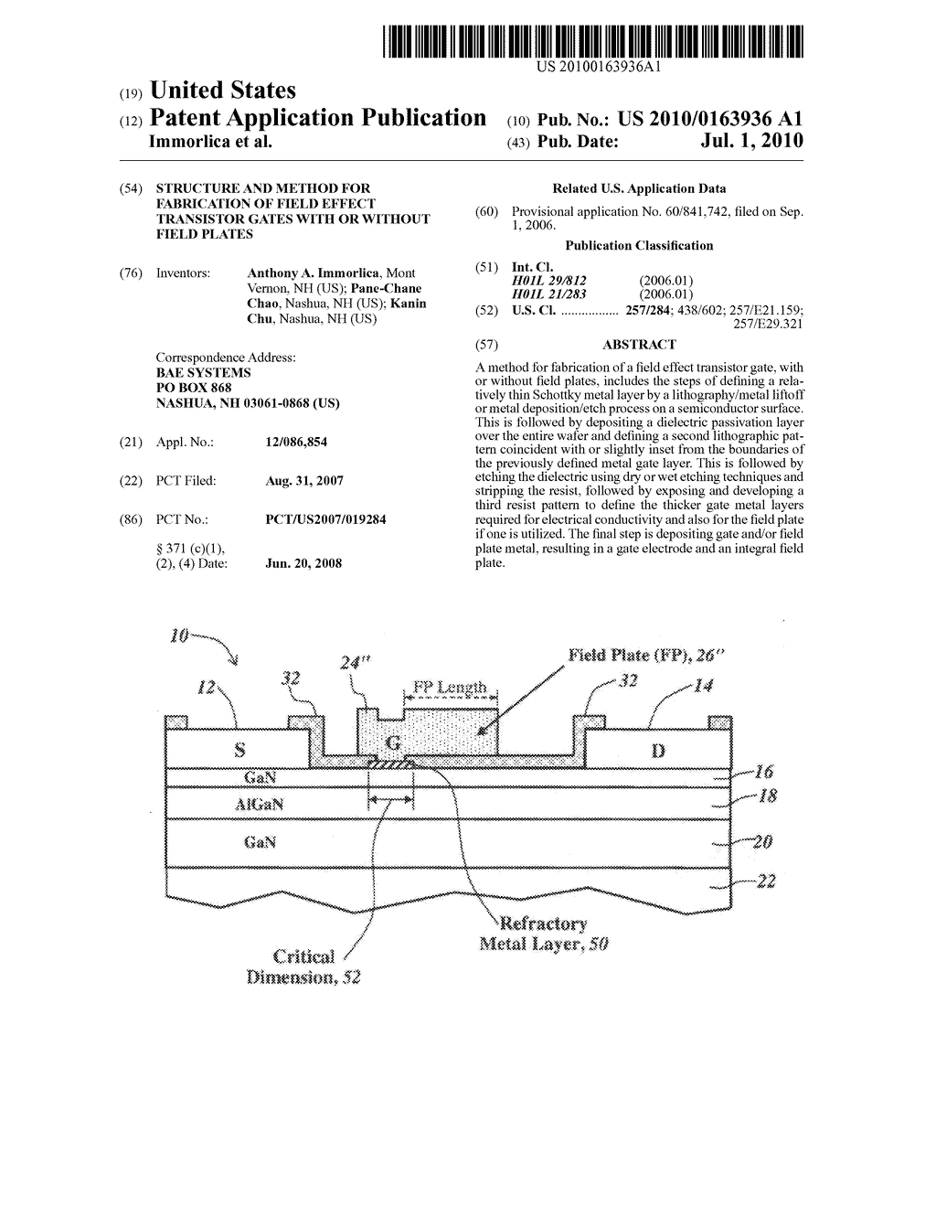 Structure and Method for Fabrication of Field Effect Transistor Gates With or Without Field Plates - diagram, schematic, and image 01