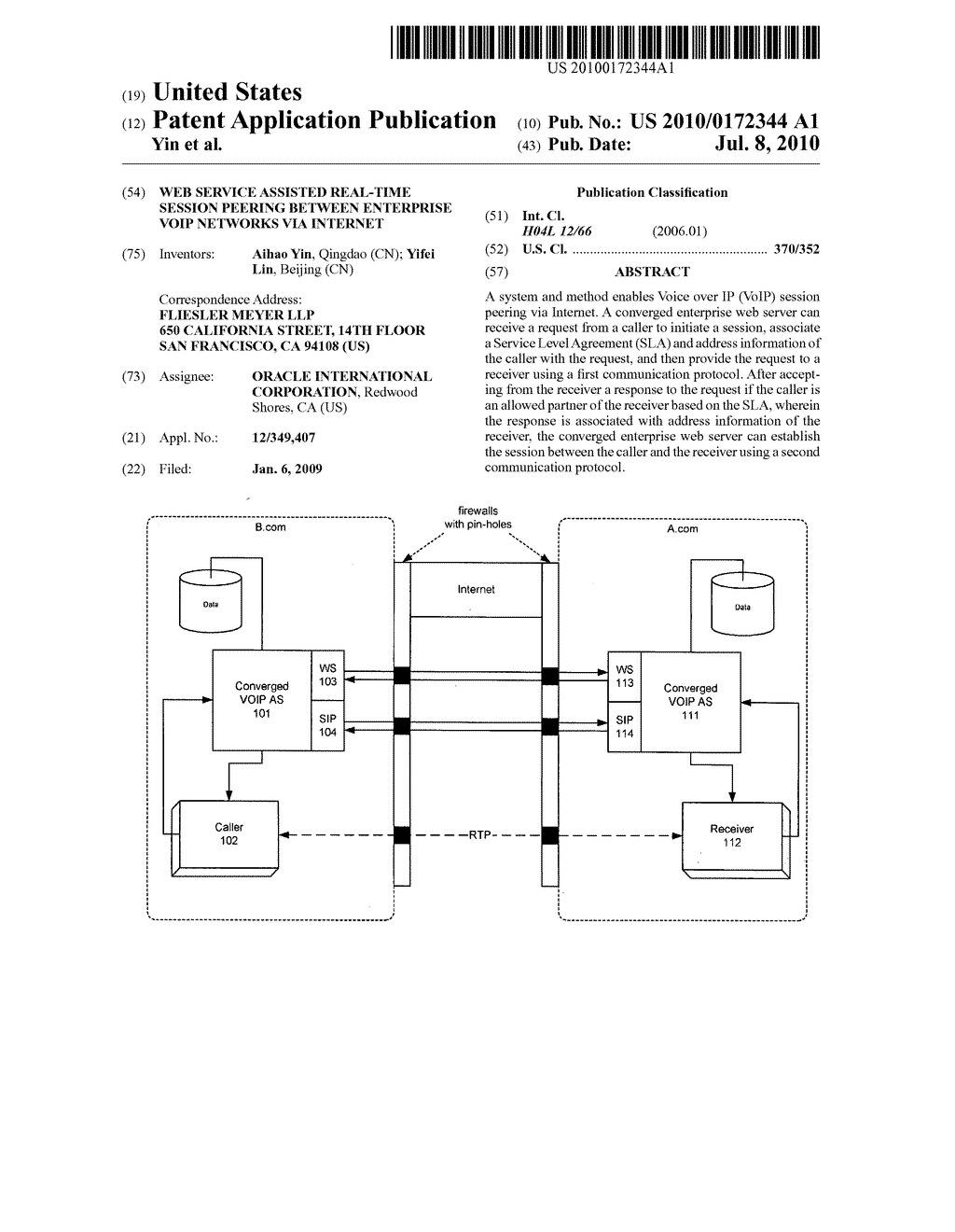 WEB SERVICE ASSISTED REAL-TIME SESSION PEERING BETWEEN ENTERPRISE VOIP NETWORKS VIA INTERNET - diagram, schematic, and image 01