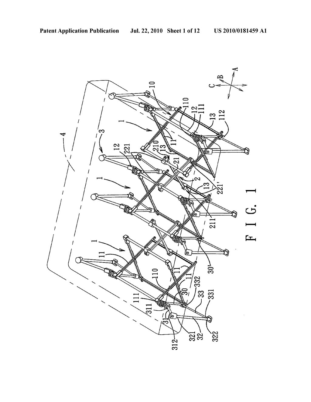 FOLDABLE SUPPORT FRAME ASSEMBLY WITH SCISSOR-LINKAGES - diagram, schematic, and image 02