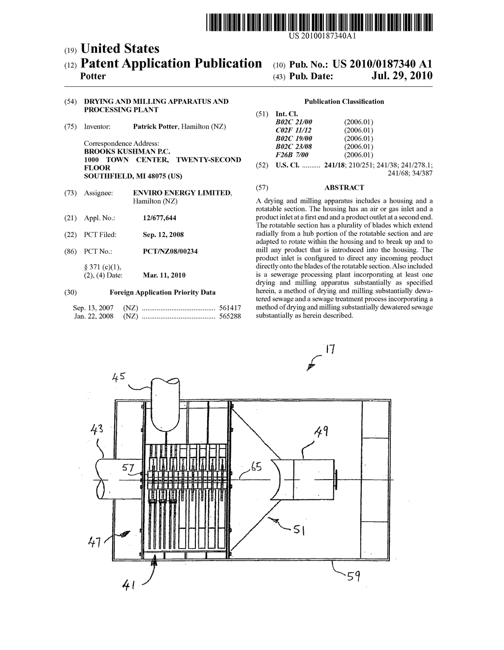 DRYING AND MILLING APPARATUS AND PROCESSING PLANT - diagram, schematic, and image 01