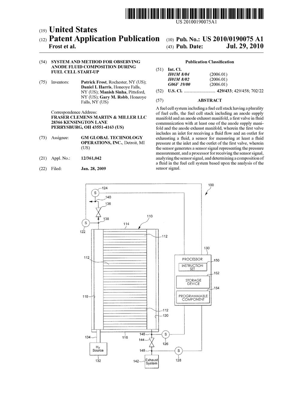 SYSTEM AND METHOD FOR OBSERVING ANODE FLUID COMPOSITION DURING FUEL CELL START-UP - diagram, schematic, and image 01