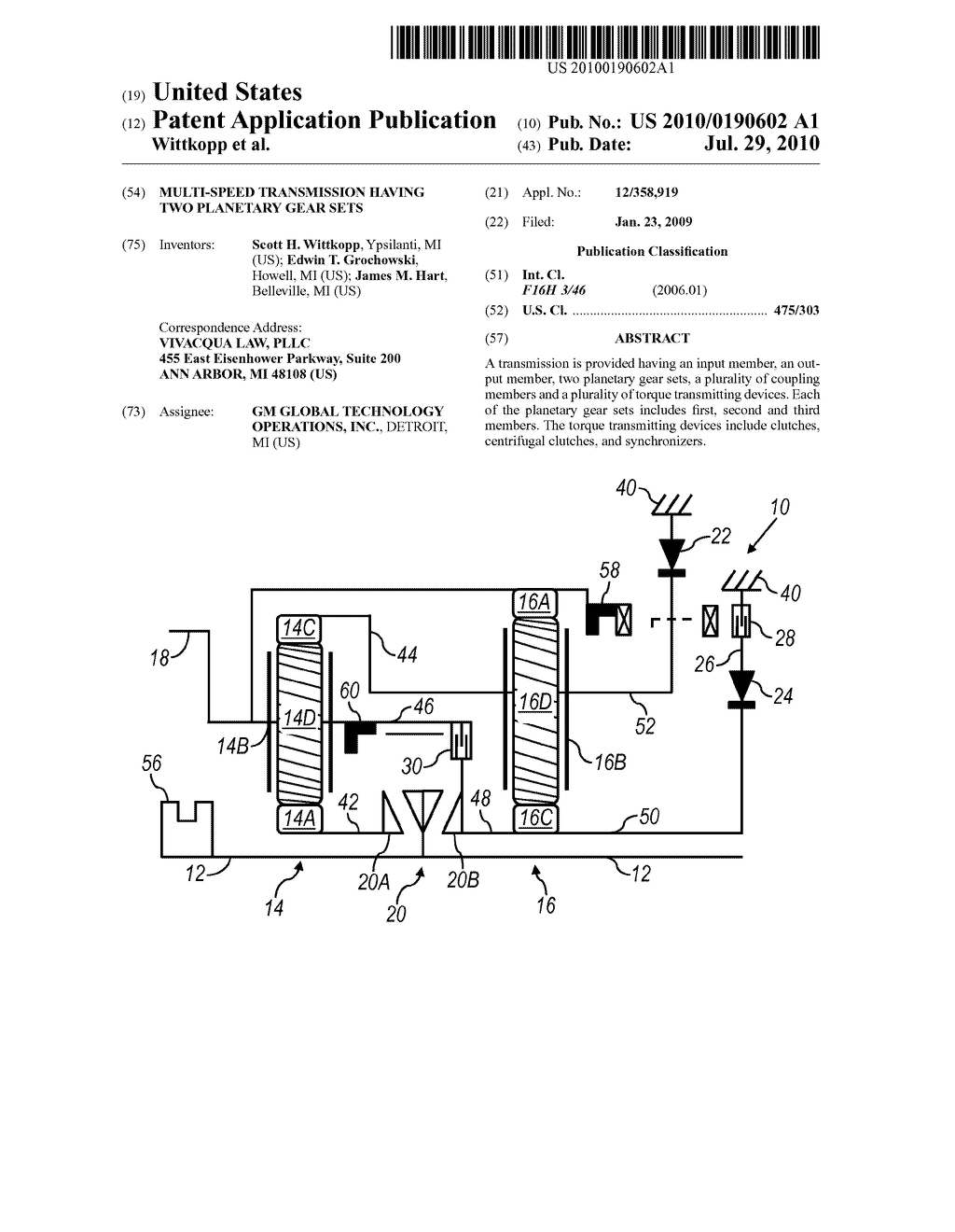 MULTI-SPEED TRANSMISSION HAVING TWO PLANETARY GEAR SETS - diagram, schematic, and image 01