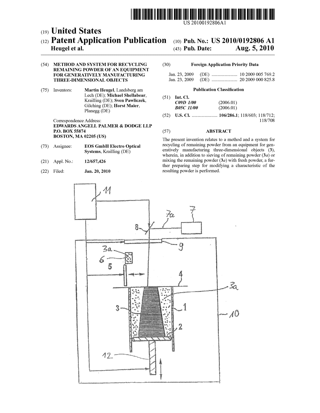Method and system for recycling remaining powder of an equipment for generatively manufacturing three-dimensional objects - diagram, schematic, and image 01
