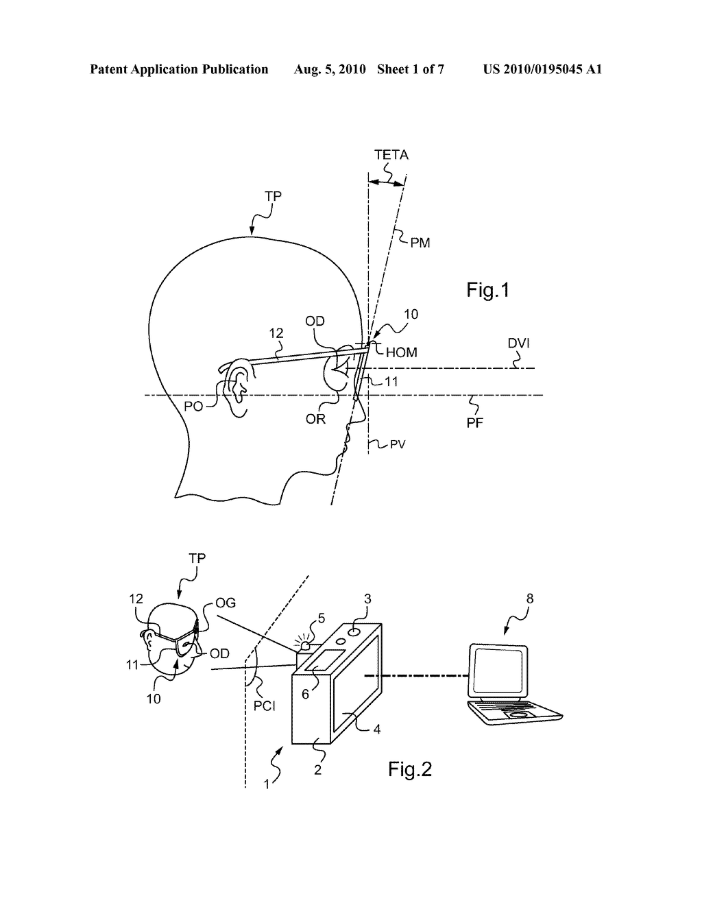 METHOD OF MEASURING AT LEAST ONE GEOMETRICO-PHYSIOGNOMIC PARAMETER FOR POSITIONING A VISION CORRECTING EYEGLASS FRAME ON THE FACE OF A WEARER - diagram, schematic, and image 02