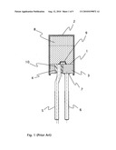 Shaped feed-through element with contact rod soldered in diagram and image