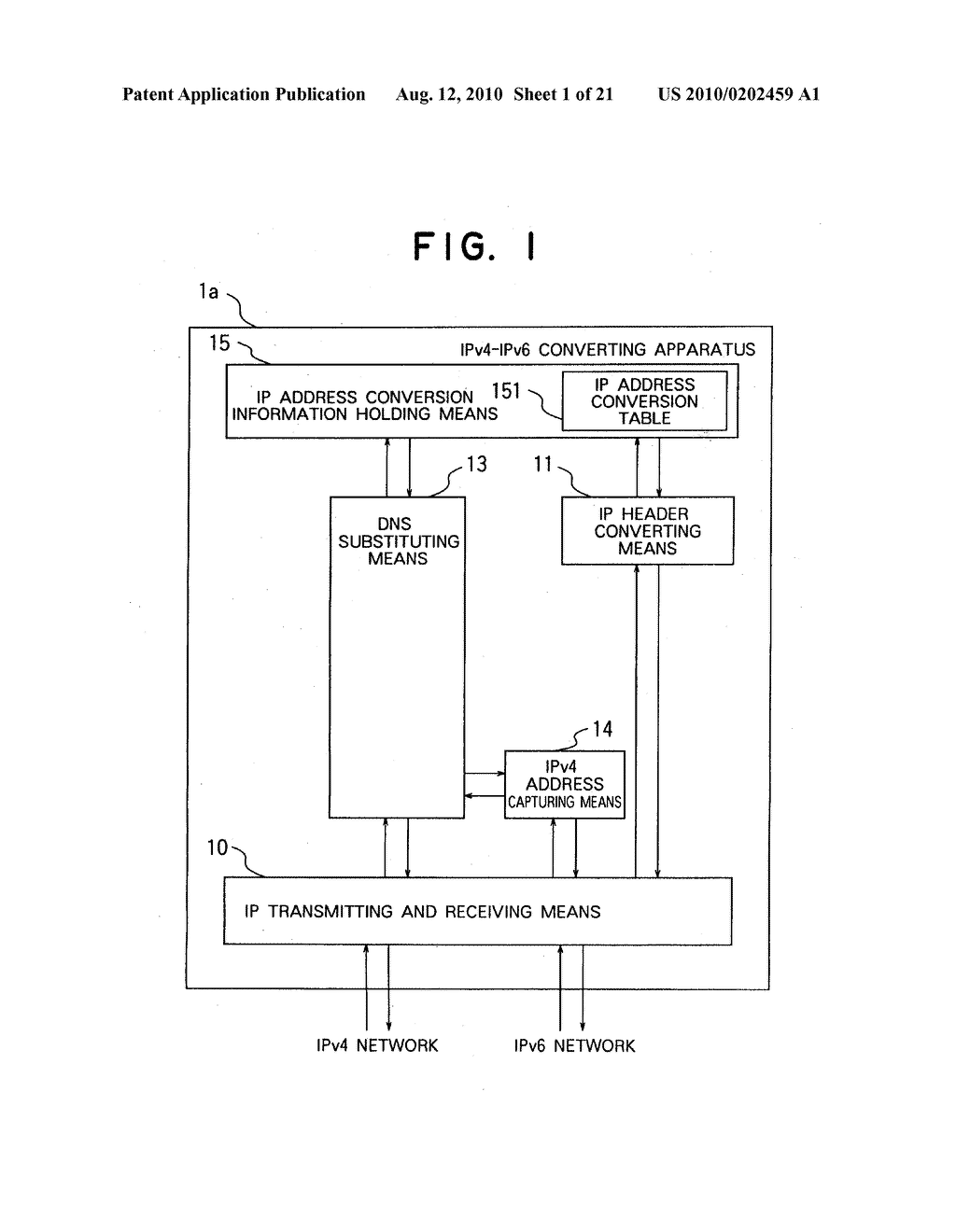 COMMUNICATING METHOD BETWEEN IPv4 TERMINAL AND IPv6 TERMINAL AND IPv4-IPv6 CONVERTING APPARATUS - diagram, schematic, and image 02