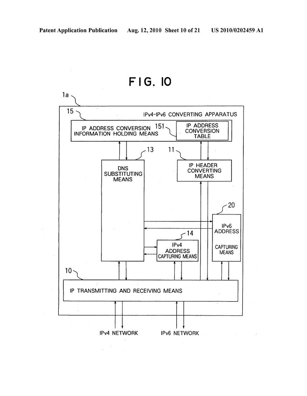 COMMUNICATING METHOD BETWEEN IPv4 TERMINAL AND IPv6 TERMINAL AND IPv4-IPv6 CONVERTING APPARATUS - diagram, schematic, and image 11