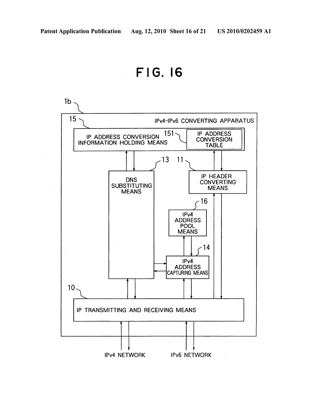 COMMUNICATING METHOD BETWEEN IPv4 TERMINAL AND IPv6 TERMINAL AND IPv4-IPv6 CONVERTING APPARATUS - diagram, schematic, and image 17