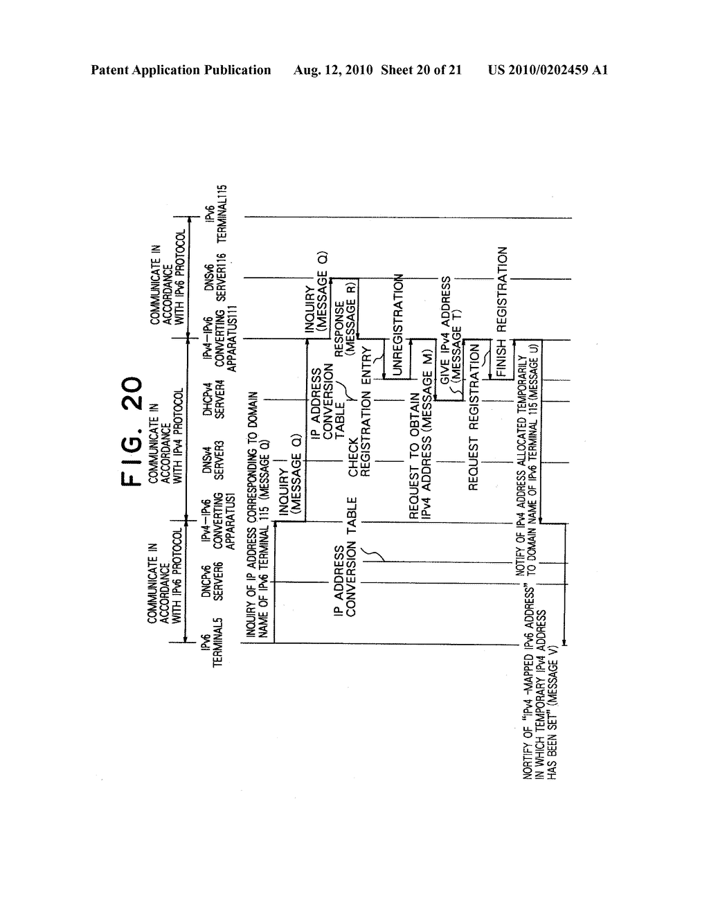 COMMUNICATING METHOD BETWEEN IPv4 TERMINAL AND IPv6 TERMINAL AND IPv4-IPv6 CONVERTING APPARATUS - diagram, schematic, and image 21