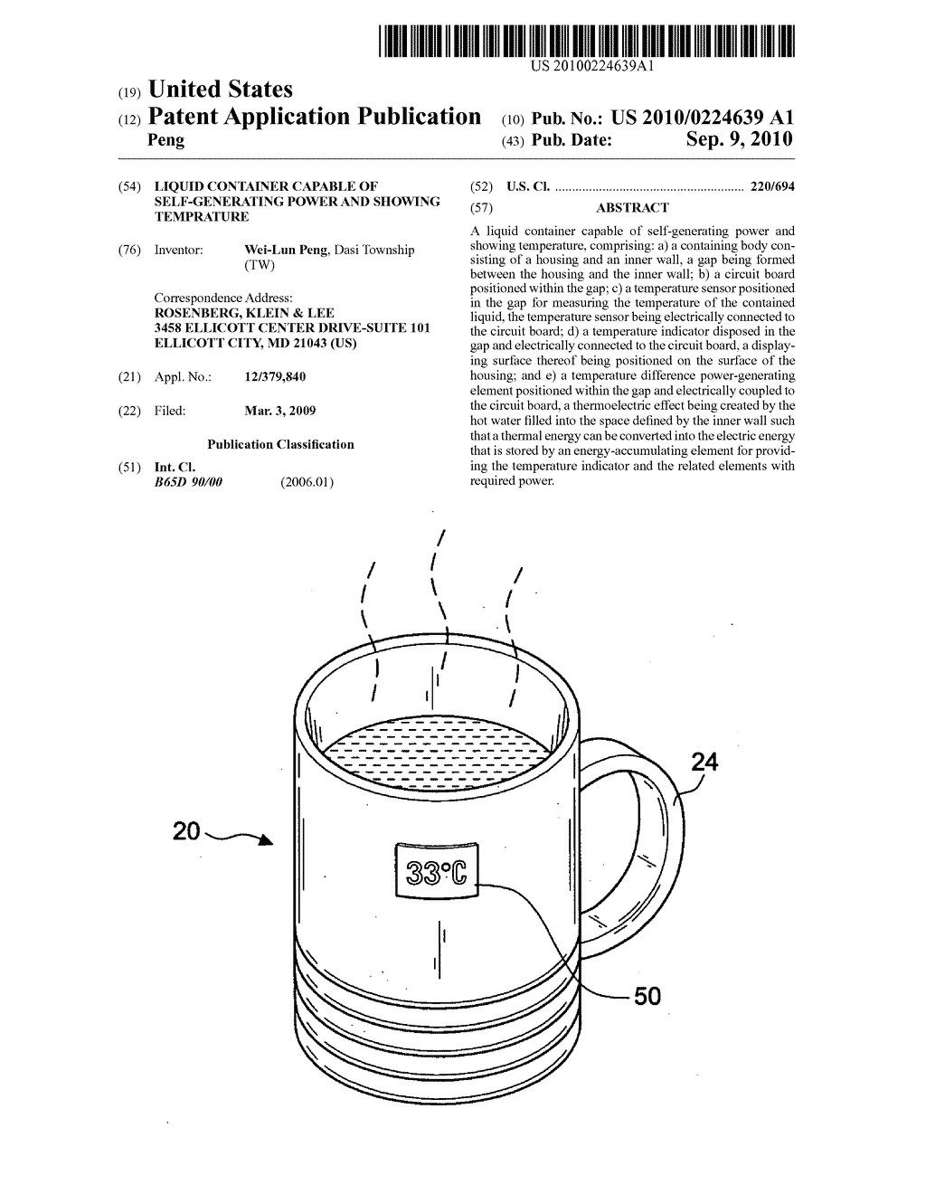 Liquid container capable of self-generating power and showing temprature - diagram, schematic, and image 01