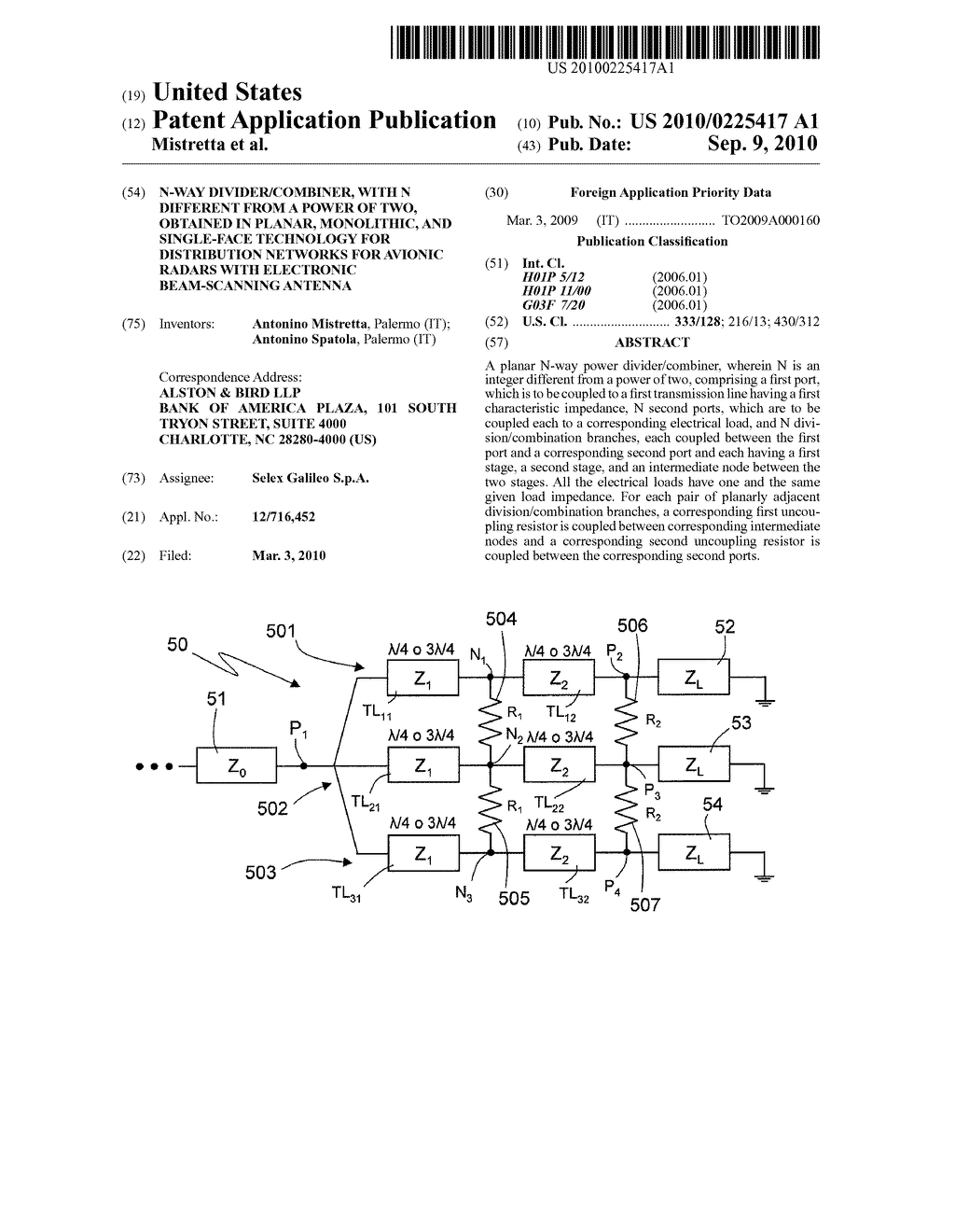 N-Way Divider/Combiner, With N Different From A Power Of Two, Obtained In Planar, Monolithic, And Single-Face Technology For Distribution Networks For Avionic Radars With Electronic Beam-Scanning Antenna - diagram, schematic, and image 01