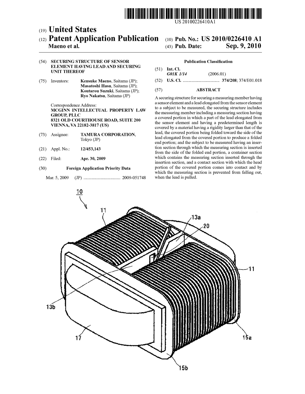 Securing structure of sensor element having lead and securing unit thereof - diagram, schematic, and image 01