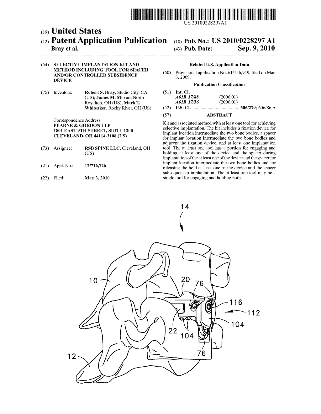 SELECTIVE IMPLANTATION KIT AND METHOD INCLUDING TOOL FOR SPACER AND/OR CONTROLLED SUBSIDENCE DEVICE - diagram, schematic, and image 01