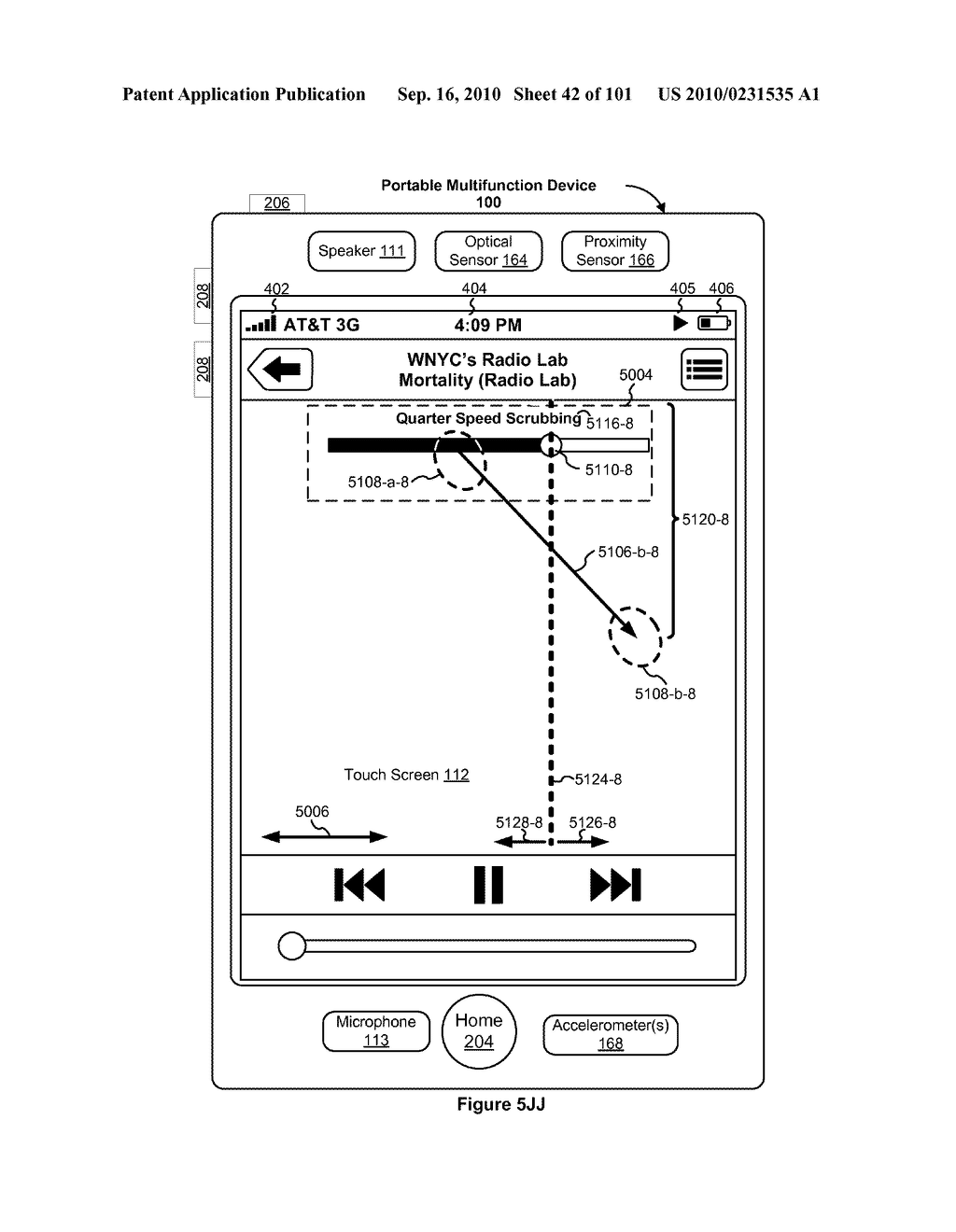 Device, Method, and Graphical User Interface for Moving a Current Position in Content at a Variable Scrubbing Rate - diagram, schematic, and image 43