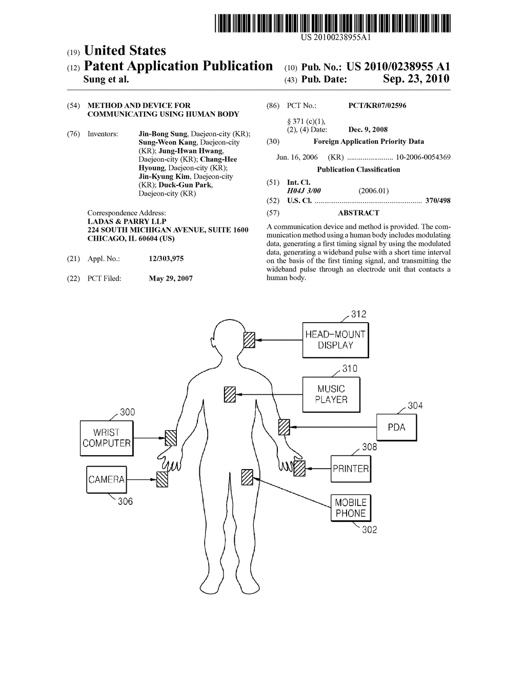 METHOD AND DEVICE FOR COMMUNICATING USING HUMAN BODY - diagram, schematic, and image 01