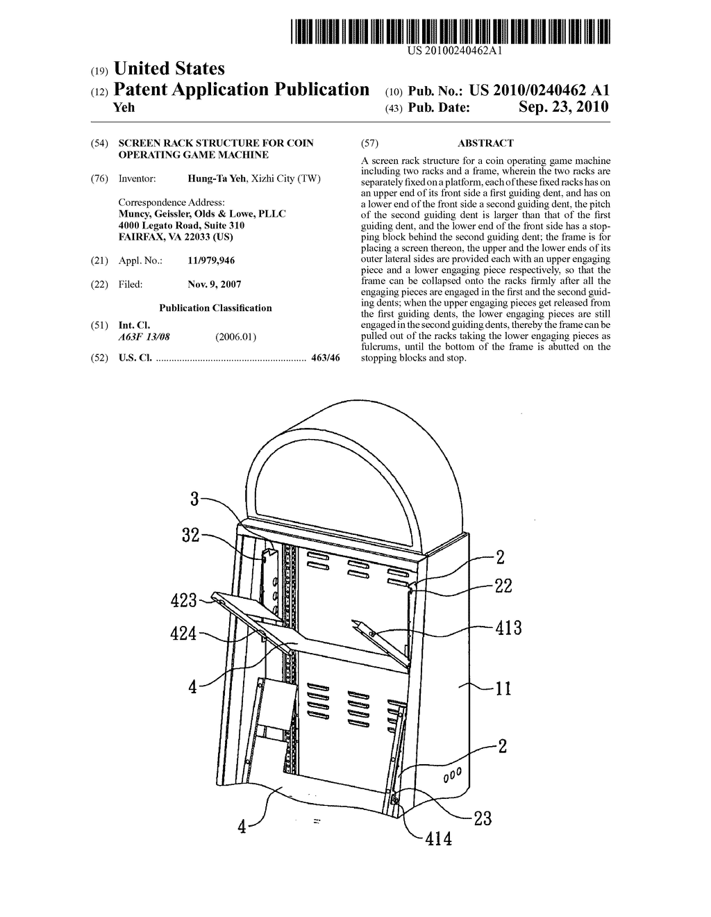 Screen rack structure for coin operating game machine - diagram, schematic, and image 01