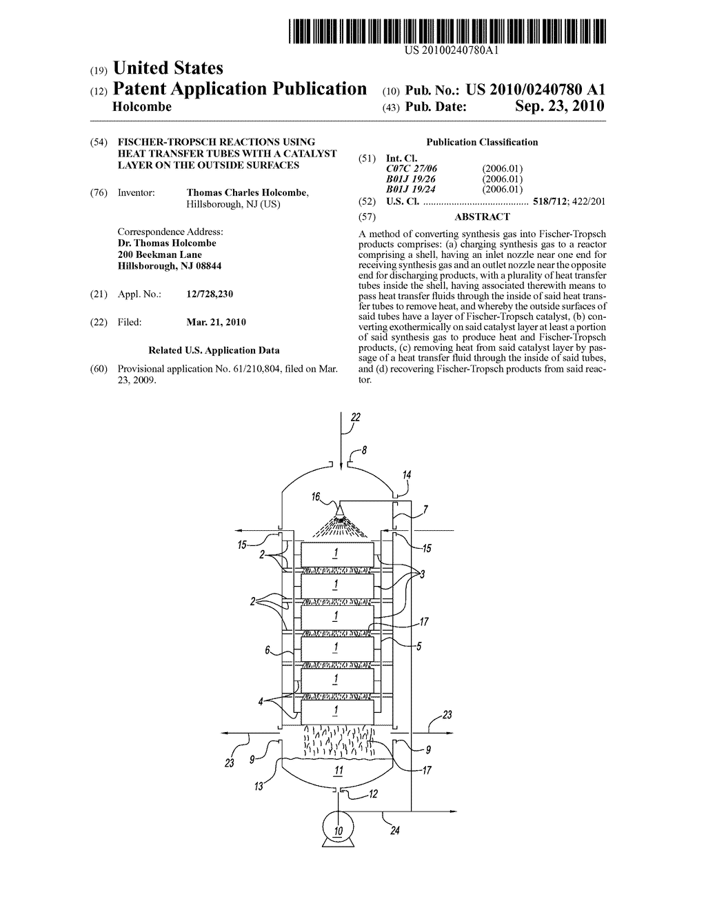 Fischer-Tropsch Reactions Using Heat Transfer Tubes with a Catalyst Layer on the Outside Surfaces - diagram, schematic, and image 01