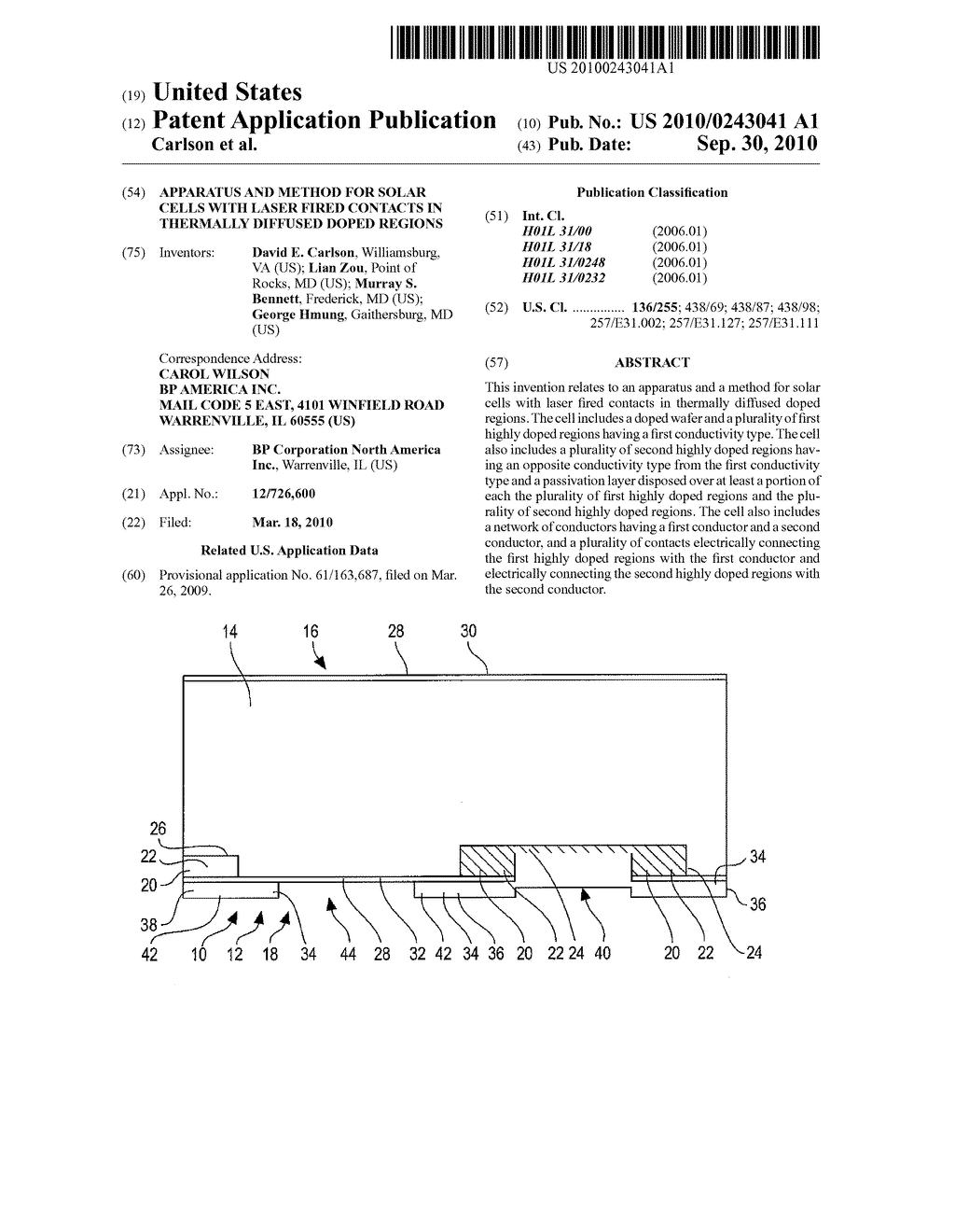 Apparatus and Method for Solar Cells with Laser Fired Contacts in Thermally Diffused Doped Regions - diagram, schematic, and image 01