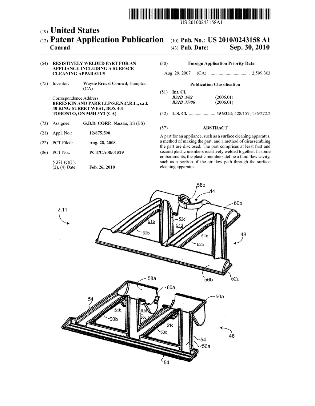 RESISTIVELY WELDED PART FOR AN APPLIANCE INCLUDING A SURFACE CLEANING APPARATUS - diagram, schematic, and image 01