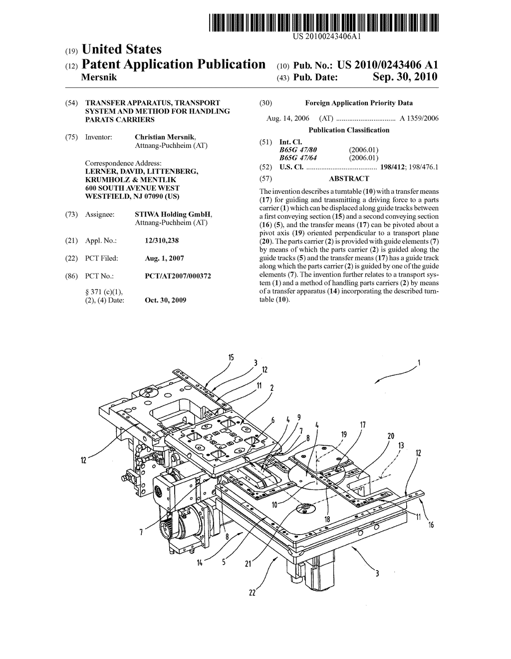 TRANSFER APPARATUS, TRANSPORT SYSTEM AND METHOD FOR HANDLING PARATS CARRIERS - diagram, schematic, and image 01