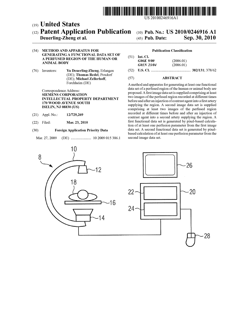 Method and apparatus for generating a functional data set of a perfused region of the human or animal body - diagram, schematic, and image 01