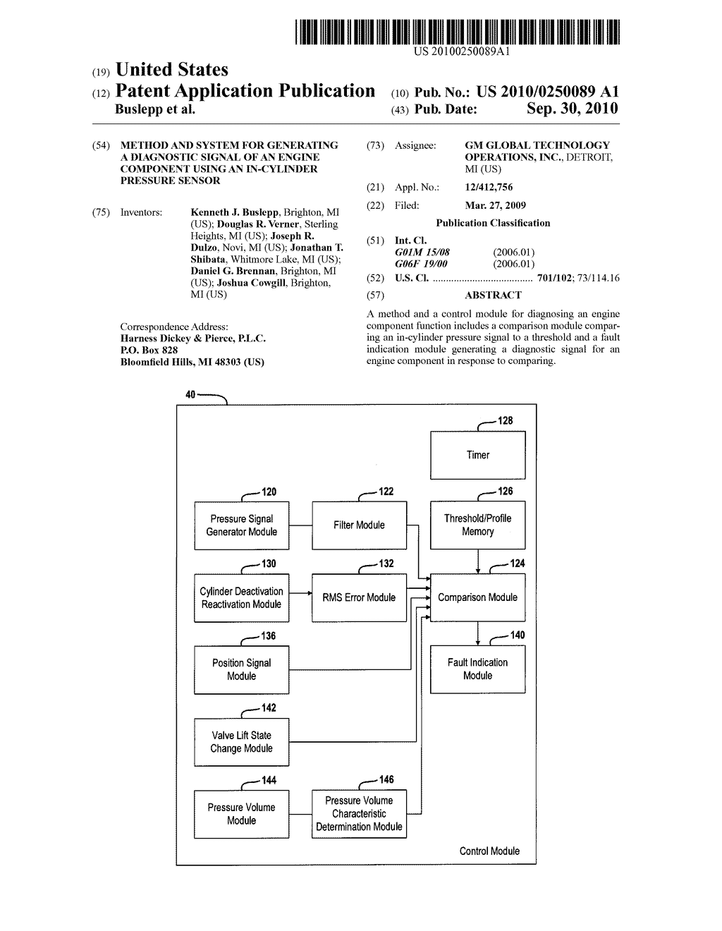 METHOD AND SYSTEM FOR GENERATING A DIAGNOSTIC SIGNAL OF AN ENGINE COMPONENT USING AN IN-CYLINDER PRESSURE SENSOR - diagram, schematic, and image 01