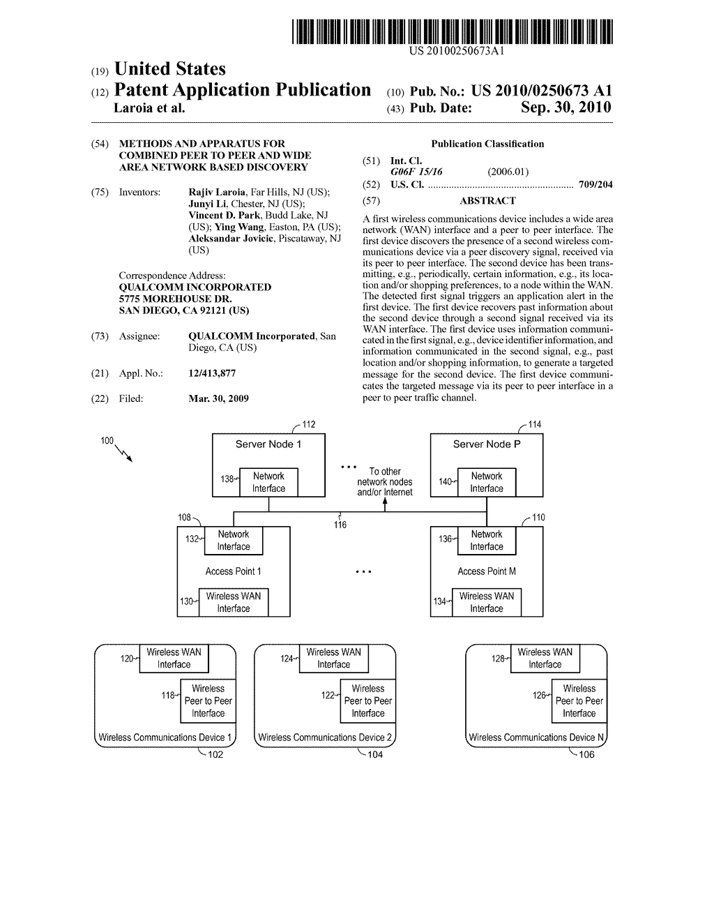 METHODS AND APPARATUS FOR COMBINED PEER TO PEER AND WIDE AREA NETWORK BASED DISCOVERY - diagram, schematic, and image 01