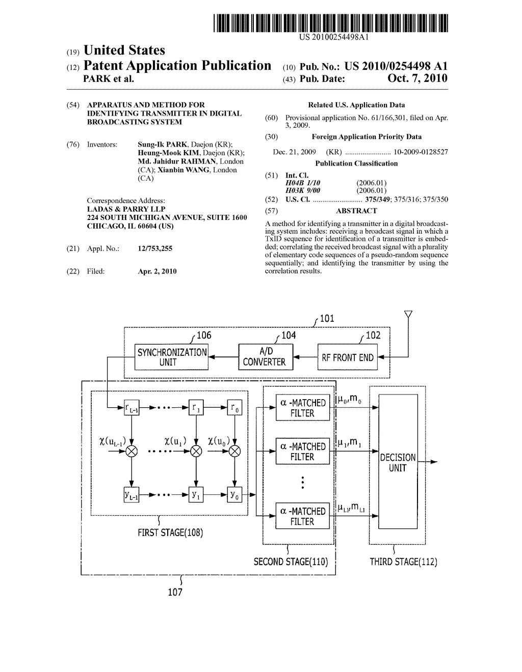 APPARATUS AND METHOD FOR IDENTIFYING TRANSMITTER IN DIGITAL BROADCASTING SYSTEM - diagram, schematic, and image 01