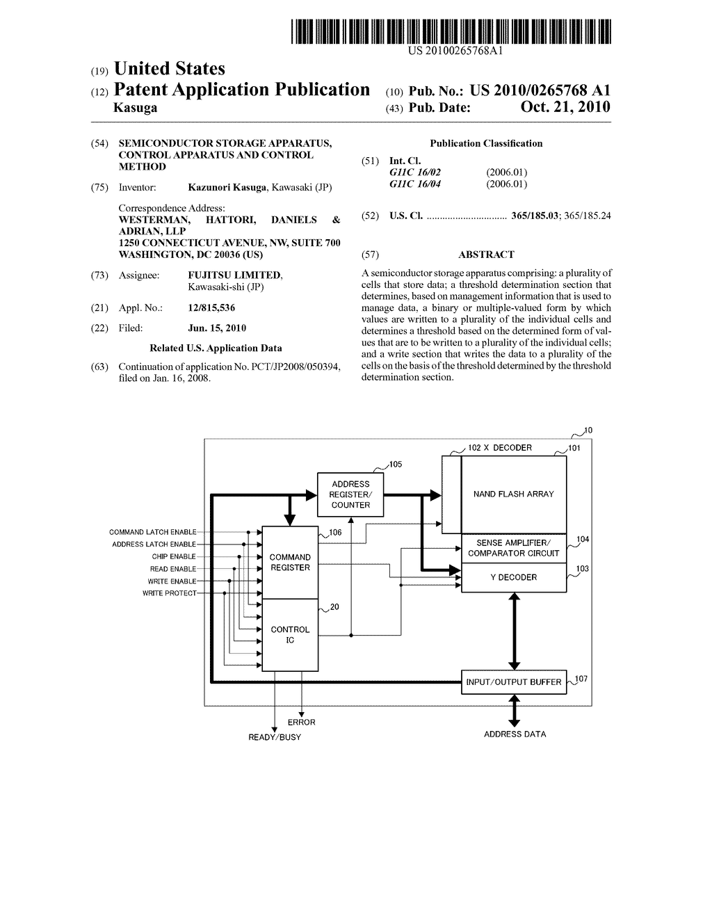 SEMICONDUCTOR STORAGE APPARATUS, CONTROL APPARATUS AND CONTROL METHOD - diagram, schematic, and image 01