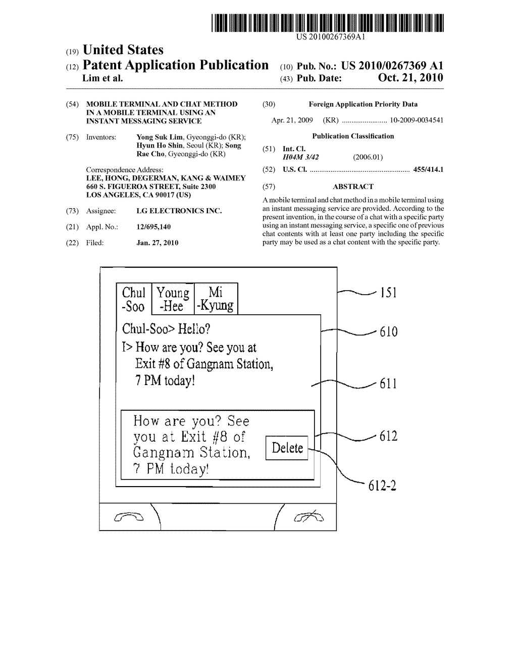 MOBILE TERMINAL AND CHAT METHOD IN A MOBILE TERMINAL USING AN INSTANT MESSAGING SERVICE - diagram, schematic, and image 01