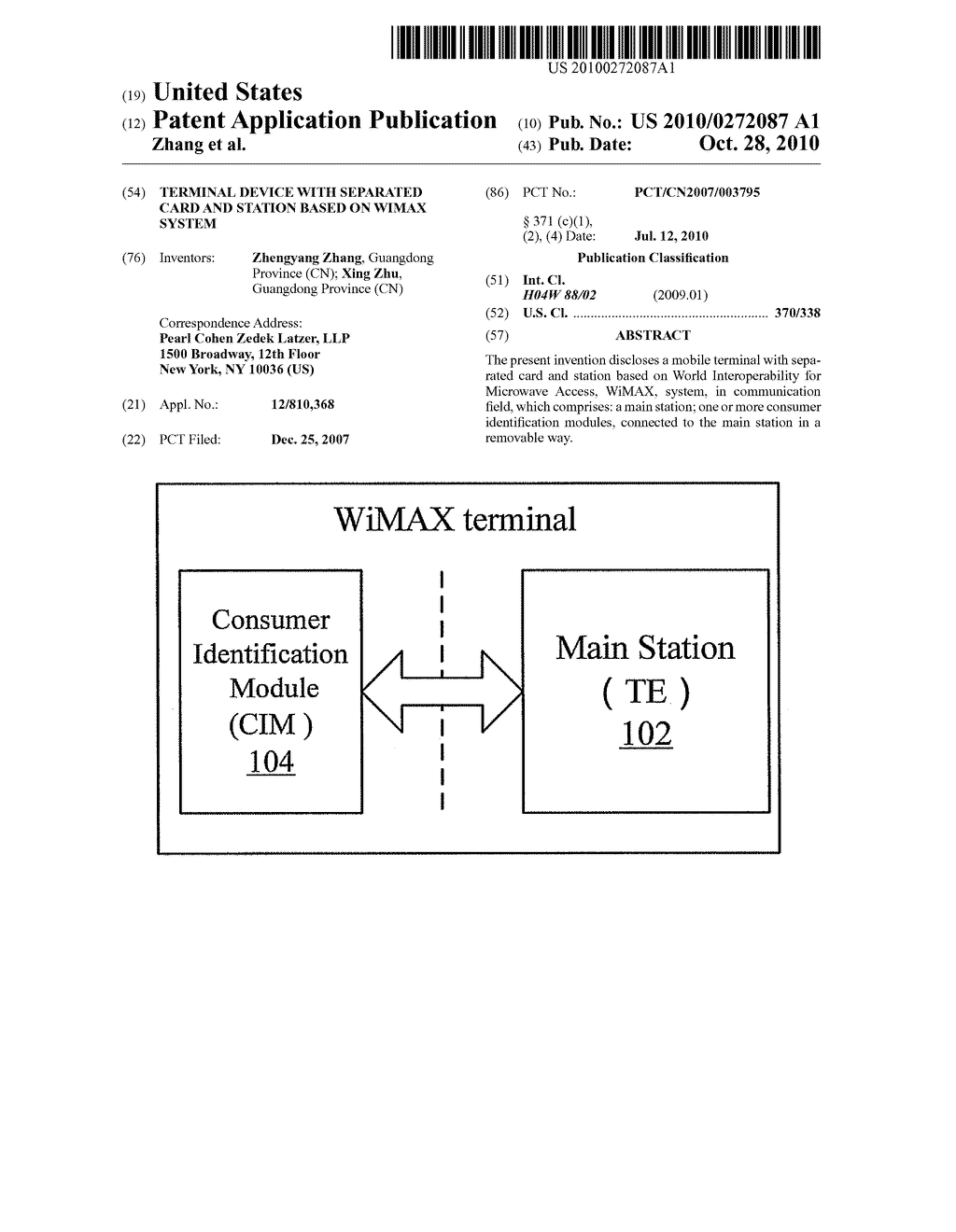 TERMINAL DEVICE WITH SEPARATED CARD AND STATION BASED ON WIMAX SYSTEM - diagram, schematic, and image 01