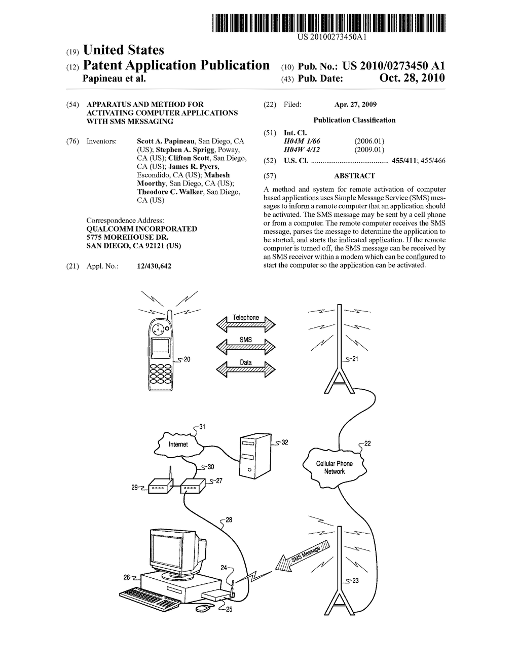 APPARATUS AND METHOD FOR ACTIVATING COMPUTER APPLICATIONS WITH SMS MESSAGING - diagram, schematic, and image 01