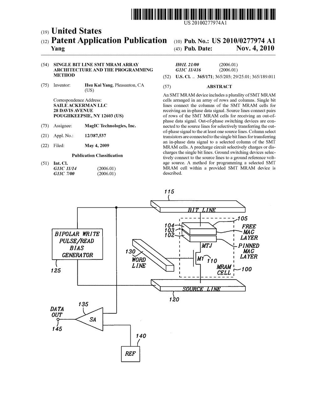 Single bit line SMT MRAM array architecture and the programming method - diagram, schematic, and image 01