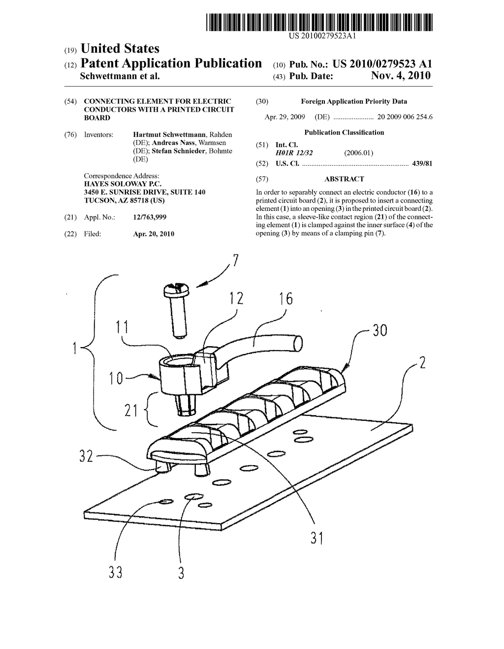 CONNECTING ELEMENT FOR ELECTRIC CONDUCTORS WITH A PRINTED CIRCUIT BOARD - diagram, schematic, and image 01