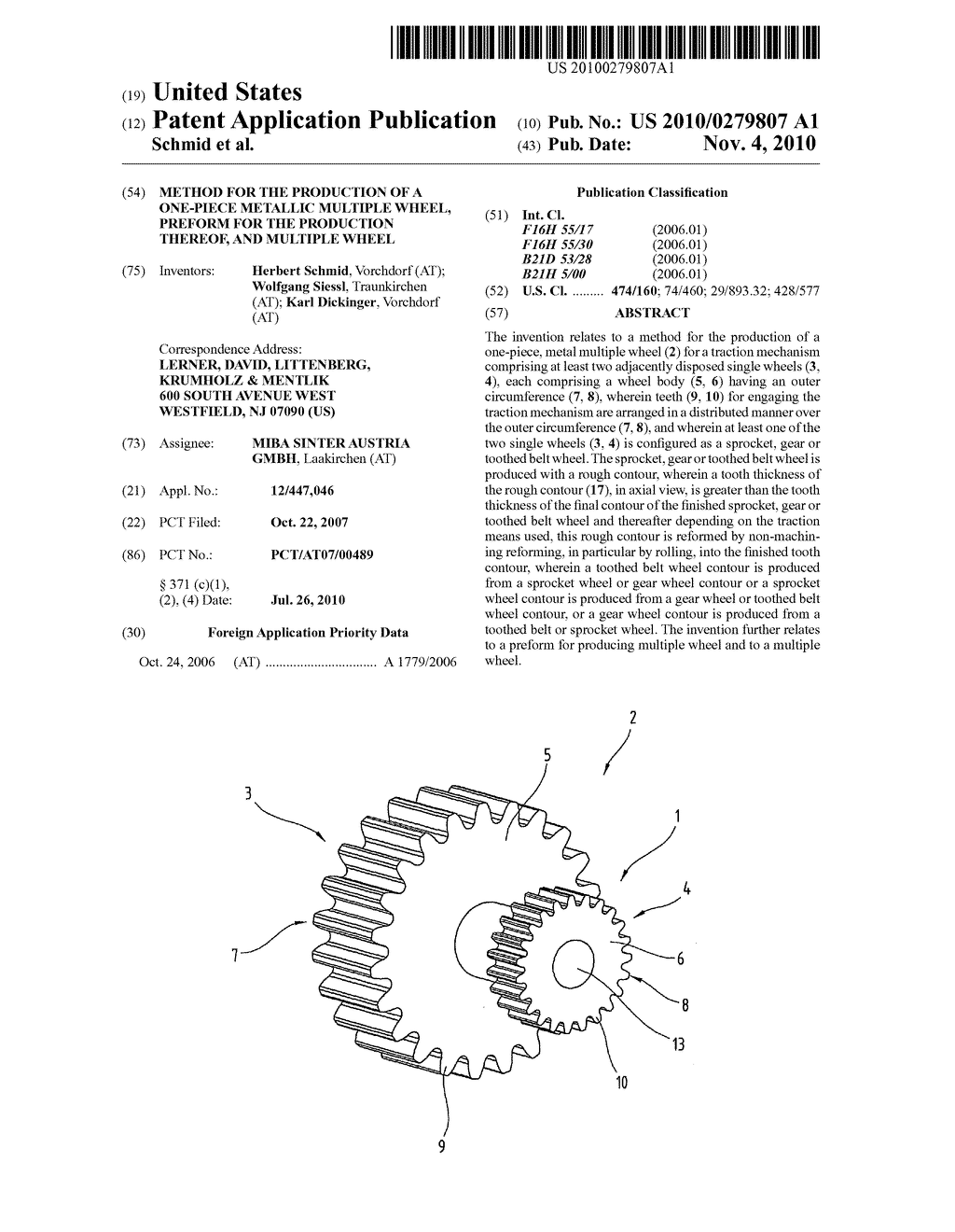 Method For The Production Of A One-Piece Metallic Multiple Wheel, Preform For The Production Thereof, And Multiple Wheel - diagram, schematic, and image 01