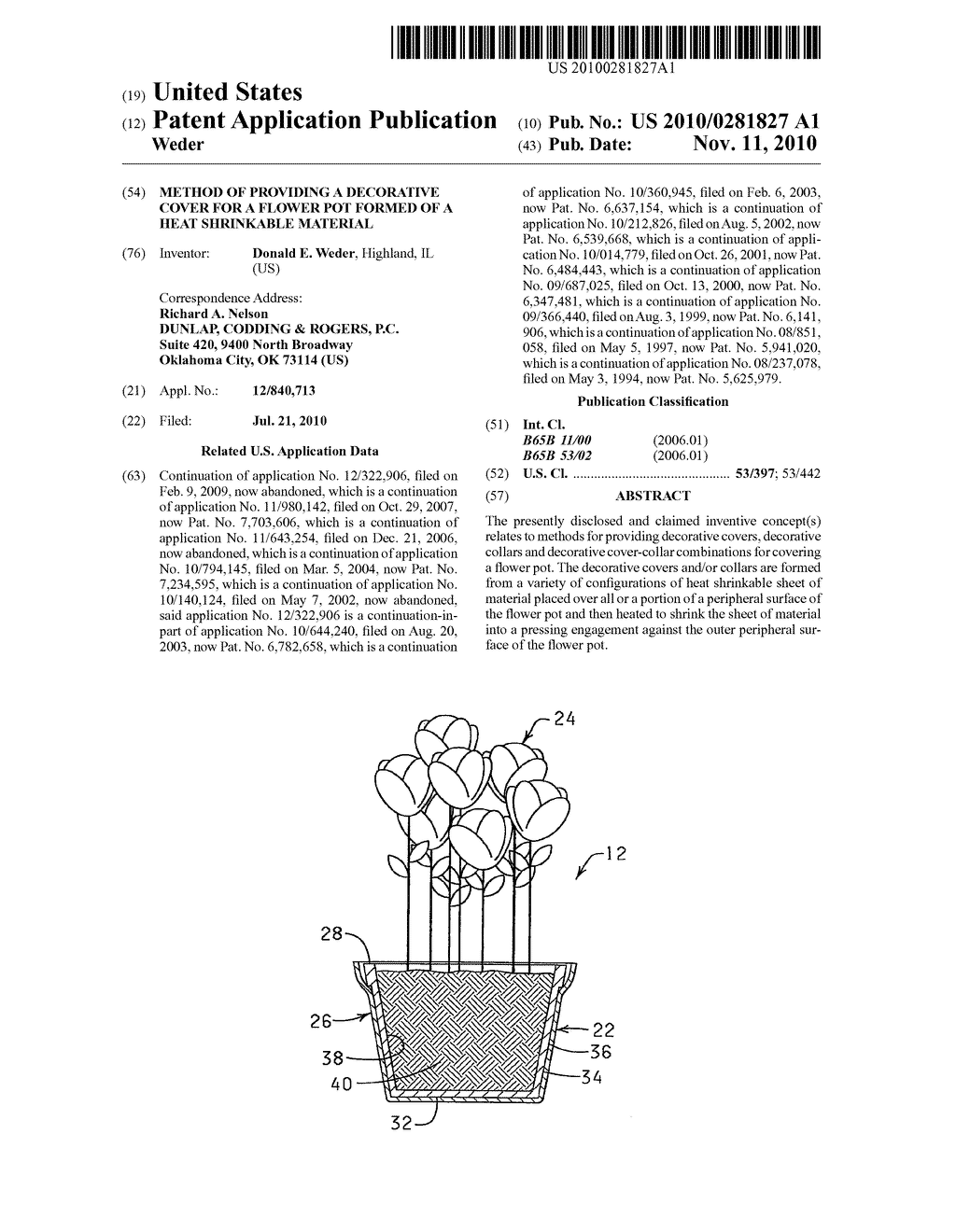 METHOD OF PROVIDING A DECORATIVE COVER FOR A FLOWER POT FORMED OF A HEAT SHRINKABLE MATERIAL - diagram, schematic, and image 01