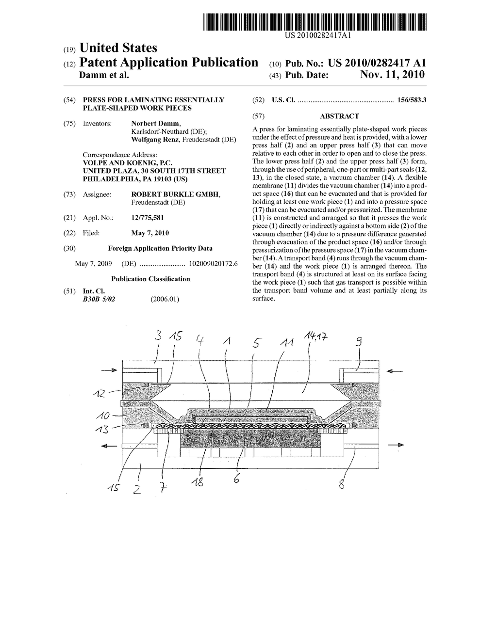 PRESS FOR LAMINATING ESSENTIALLY PLATE-SHAPED WORK PIECES - diagram, schematic, and image 01