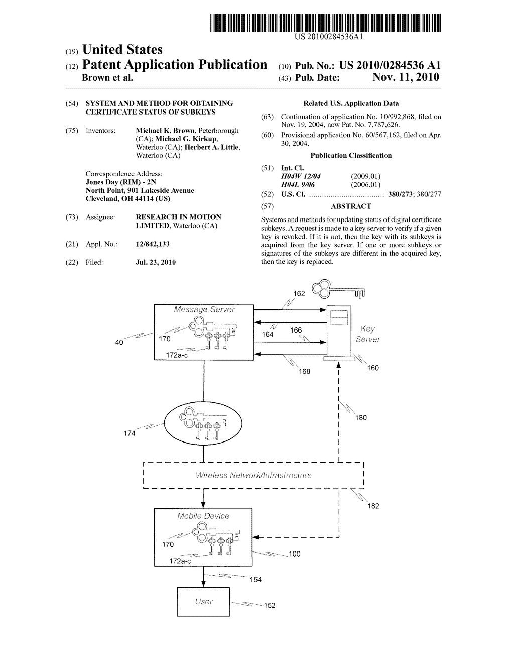 SYSTEM AND METHOD FOR OBTAINING CERTIFICATE STATUS OF SUBKEYS - diagram, schematic, and image 01