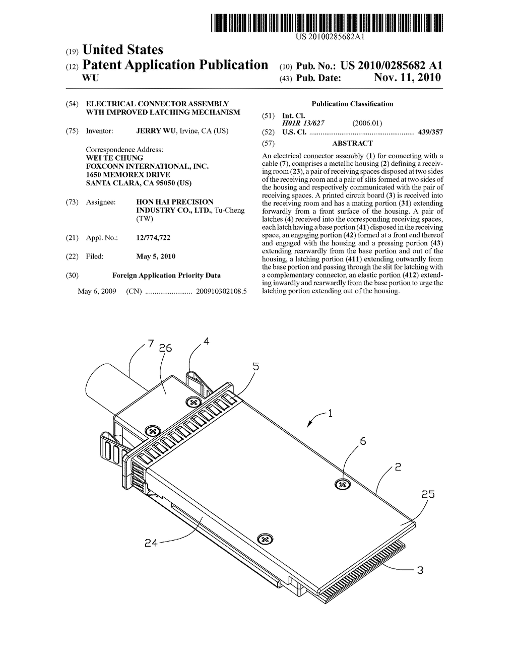 ELECTRICAL CONNECTOR ASSEMBLY WTH IMPROVED LATCHING MECHANISM - diagram, schematic, and image 01