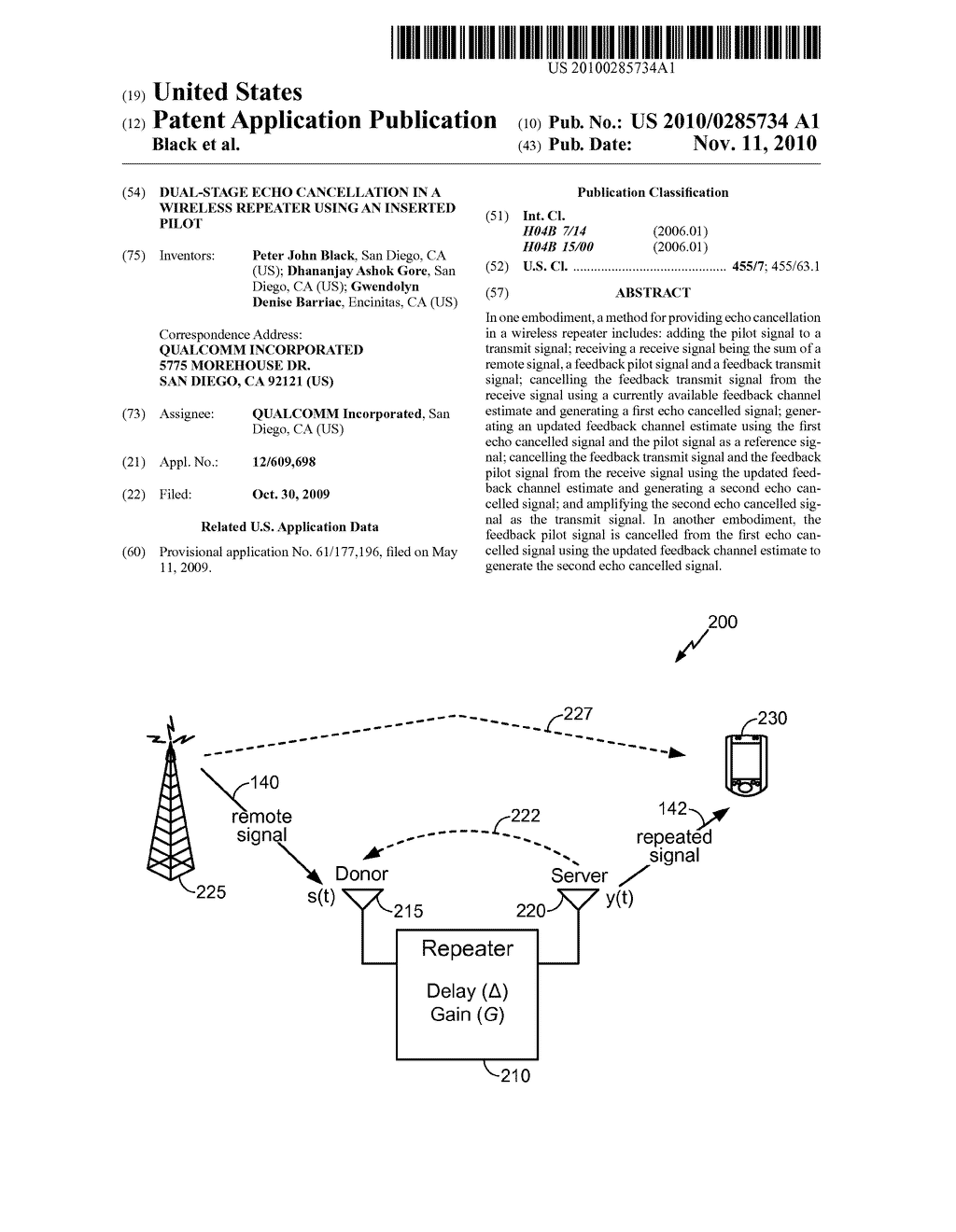 DUAL-STAGE ECHO CANCELLATION IN A WIRELESS REPEATER USING AN INSERTED PILOT - diagram, schematic, and image 01