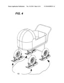 Ski add-on kit for fitting under the wheels of baby strollers diagram and image