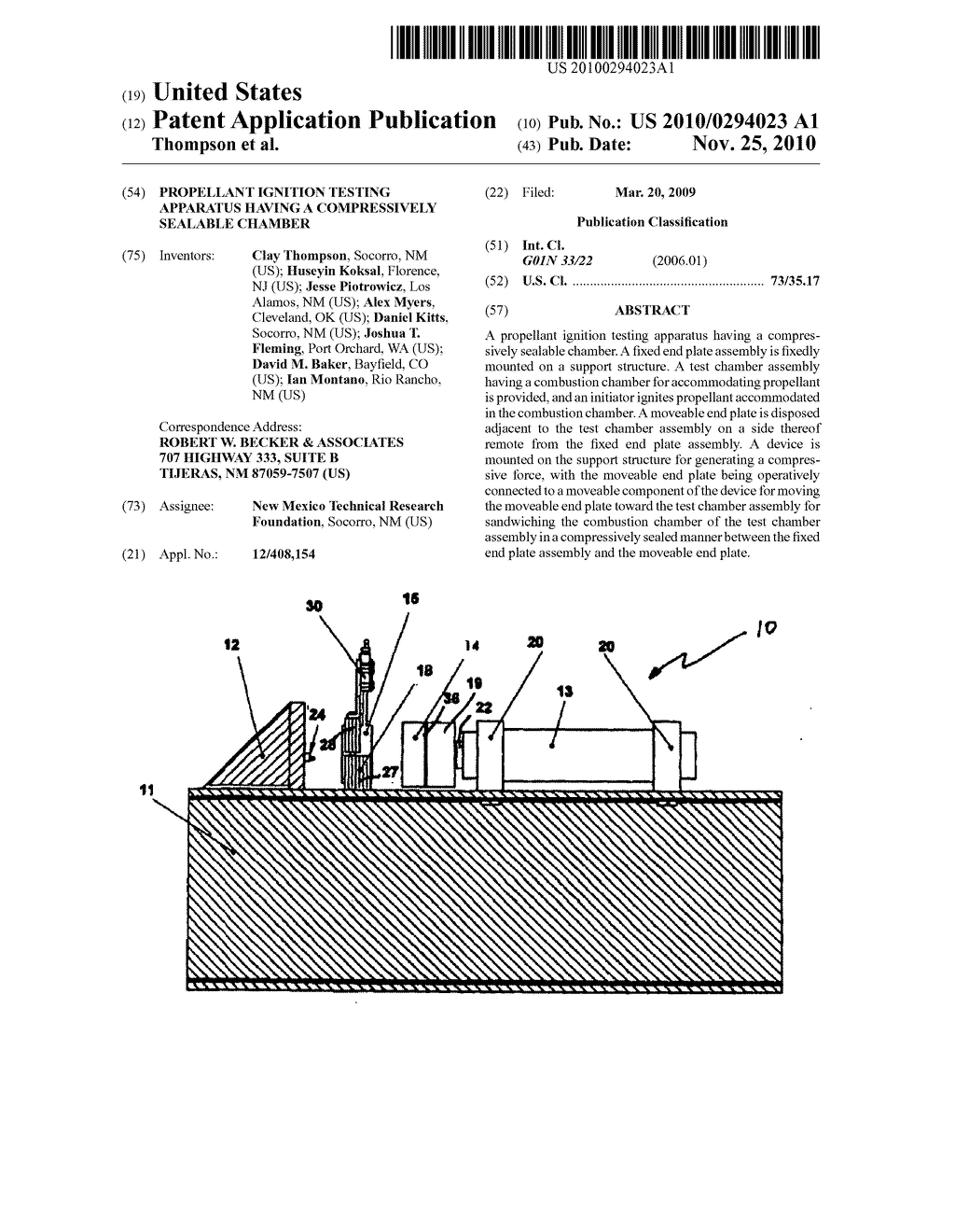 Propellant Ignition Testing Apparatus Having a Compressively Sealable Chamber - diagram, schematic, and image 01