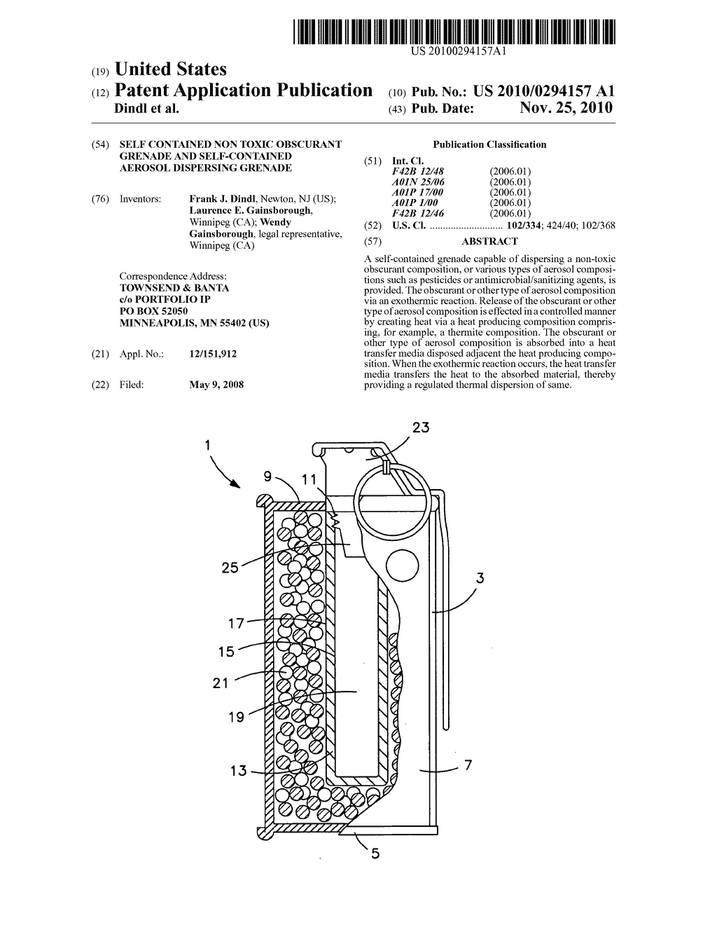 Self Contained Non Toxic Obscurant Grenade And Self-Contained Aerosol Dispersing Grenade - diagram, schematic, and image 01